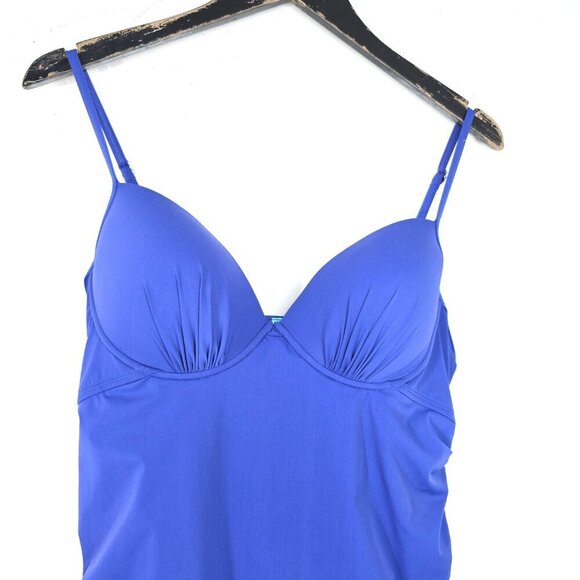 Assets Spanx Blue Shirred Underwire Pushup Power Convertible Swimsuit - Picture 3 of 12